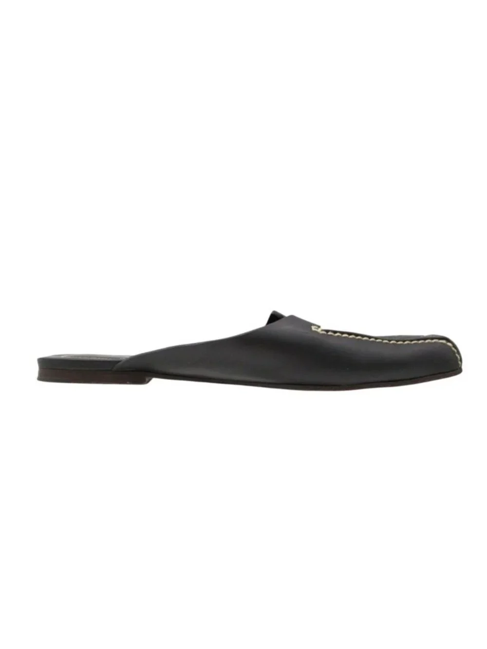 Chanel Sandals Leather Stitch Slip-on Shoes CC Logo Black